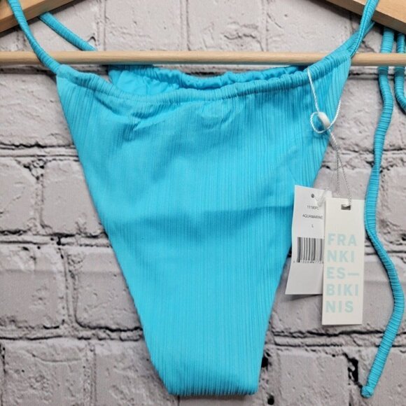 Frankies Bikinis Tia Plisse Bikini Bottom In Aquamarine NWT Size L - Picture 4 of 8
